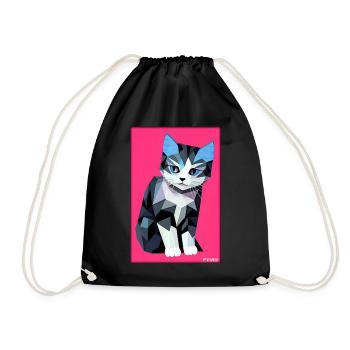 Katze Kater Polygon Tier Stubentiger Haustier - Turnbeutel - Schwarz - Vorne