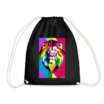 Löwe Polygon Regenbogen Bunt Wildnis Wildtier - Turnbeutel - Schwarz - Vorne