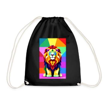 Löwe Polygon Regenbogen Bunt Wildnis Wildtier - Turnbeutel - Schwarz - Vorne