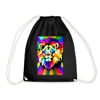 Löwe Polygon Regenbogen Bunt Wildnis Wildtier - Turnbeutel - Schwarz - Vorne
