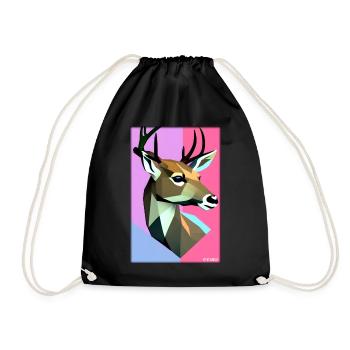 Deer Polygon Wildlife Wilderness Forest Nature Antlers - Drawstring Bag - black - Front