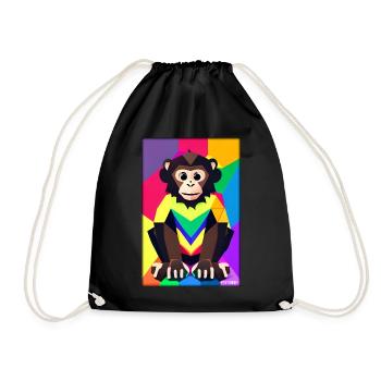 Monkey Polygon Animals Wilderness Zoo Africa Safari - Drawstring Bag - black - Front