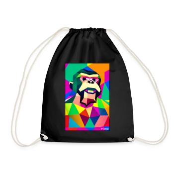 Monkey Polygon Animals Wilderness Zoo Africa Safari - Drawstring Bag - black - Front