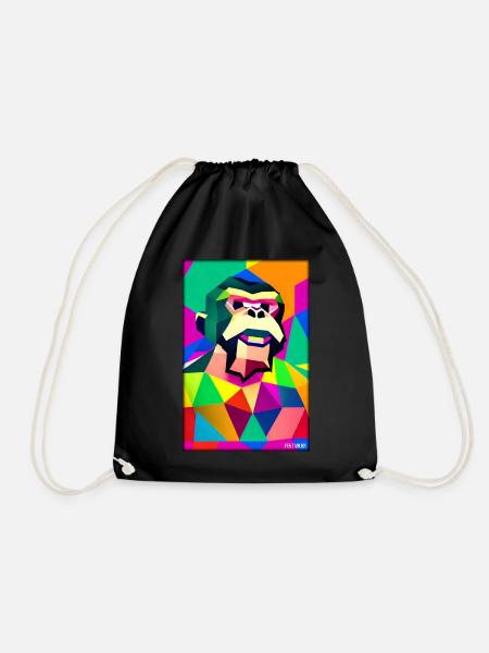 Monkey Polygon Animals Wilderness Zoo Africa Safari - Drawstring Bag - black