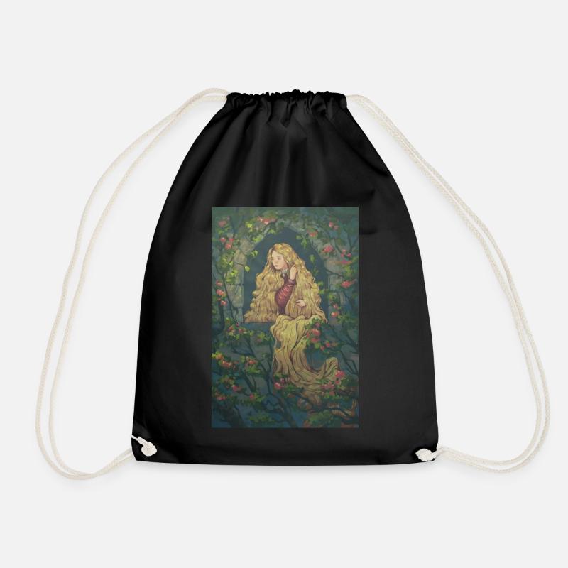 Rapunzel And Red Roses - Drawstring Bag - black