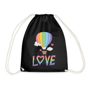 Gay Pride Love Rainbow Hot Air Balloon - Drawstring Bag - black - Front