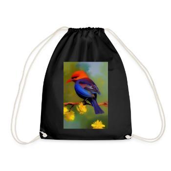 Bird on branch with flower blossoms - Drawstring Bag - black - Front