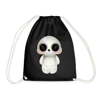 cute skull with dark eye sockets and eyelashes - Drawstring Bag - black - Front