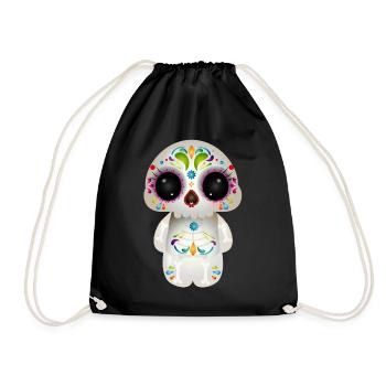 Crâne de sucre mignon avec des ornements colorés - Sac de sport léger - noir - Devant