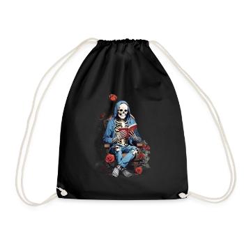 Skeleton Man and Roses: Un gothique et floral - Sac de sport léger - noir - Devant
