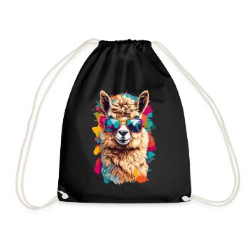 Cool llama: Beastly cute with sunglasses - Drawstring Bag - black - Front
