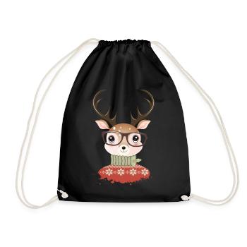 Cerf avec pull de Noël et lunettes de nerd - Sac de sport léger - noir - Devant