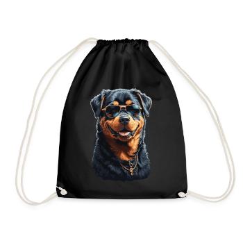 Aesthetically cool Rottweiler dog with sunglasses - Drawstring Bag - black - Front