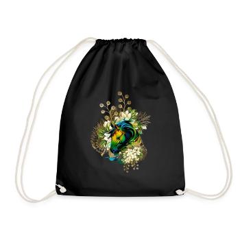 Wonderful colorful horse with flowers, - Drawstring Bag - black - Front