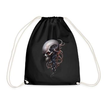 Steampunk Alien Schädel Wirbelsäule Fantasy Shirt - Turnbeutel - Schwarz - Vorne