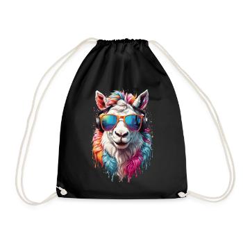 Pferd cool Pony bunt Sonnenbrille Regenbogen - Turnbeutel - Schwarz - Vorne
