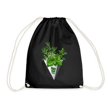 Take Away Herbs - funny print for foodies - Drawstring Bag - black - Front