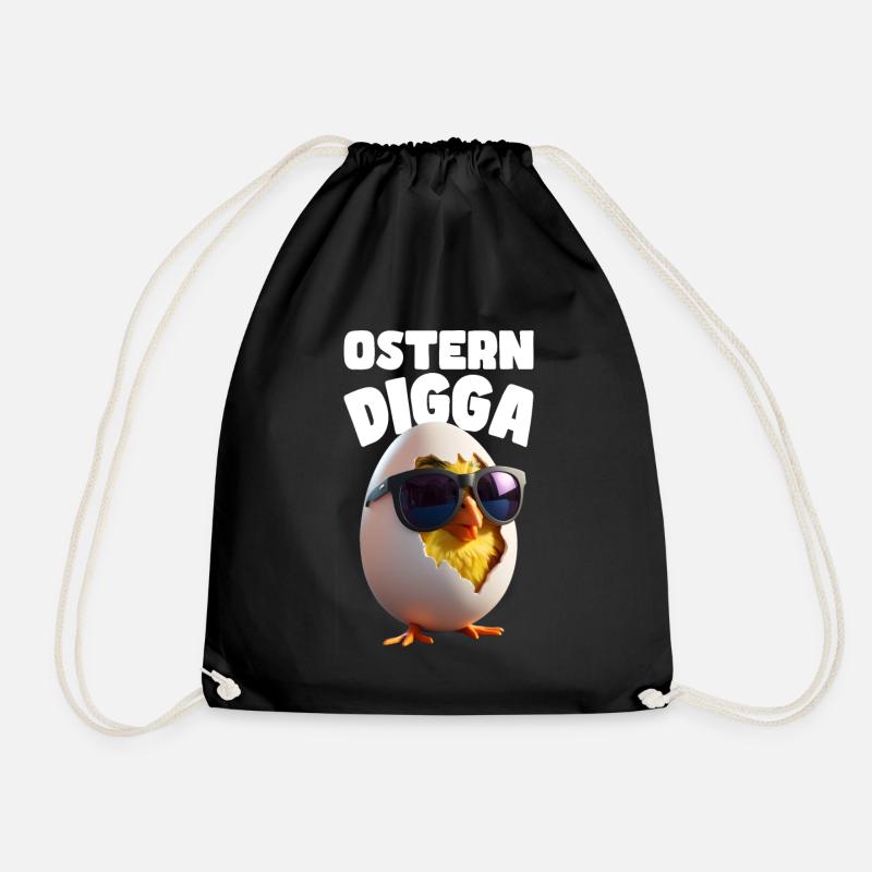 Witziges Ostern Digga Design mit Küken und Ei - Turnbeutel - Schwarz