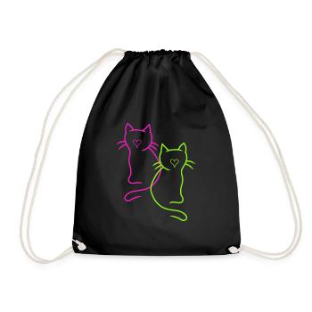 Retro Katzen Herz - Turnbeutel - Schwarz - Vorne