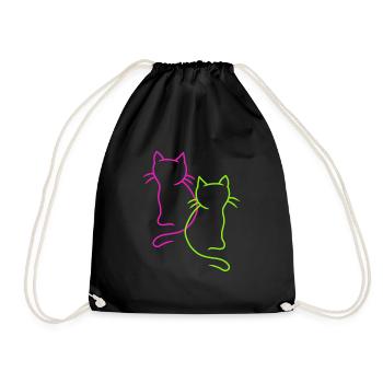 Retro Vintage Katzen 80er 90er - Turnbeutel - Schwarz - Vorne