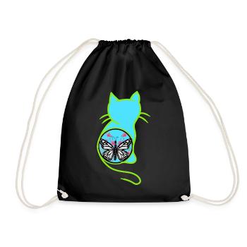 Vintage Retro Spring Cat Butterfly 80's - Drawstring Bag - black - Front
