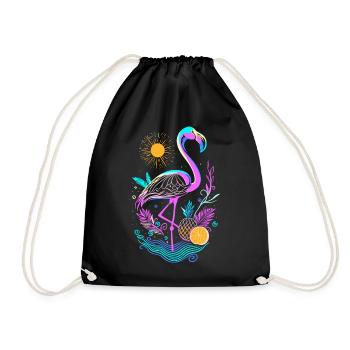 Flamingo Ananas Früchte - Turnbeutel - Schwarz - Vorne