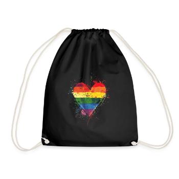 Abstraktes Regenbogenherz mit Tintenspritzern - Pride - Turnbeutel - Schwarz - Vorne