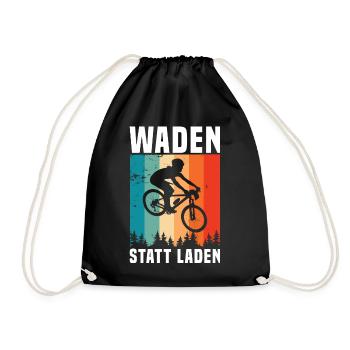 Waden statt Laden Rennrad Radsport Spruch Sprüche - Turnbeutel - Schwarz - Vorne