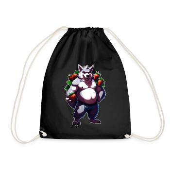 Wolf Strawberry 1 - Drawstring Bag - black - Front