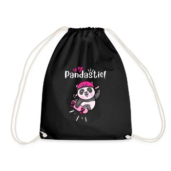 Pandastic Panda Skateboarding. Black. - Drawstring Bag - black - Front