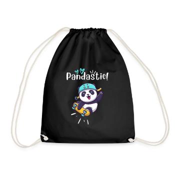 Pandastic Panda On Skateboard. Black. - Drawstring Bag - black - Front