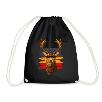 Hirsch mit Sonnenbrille vintage - Turnbeutel - Schwarz - Vorne