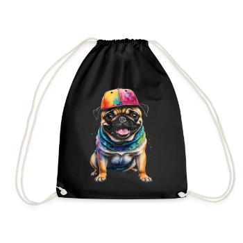Carlin Snapback Cap Chien Coloré Drôle Design Imprimer - Sac de sport léger - noir - Devant