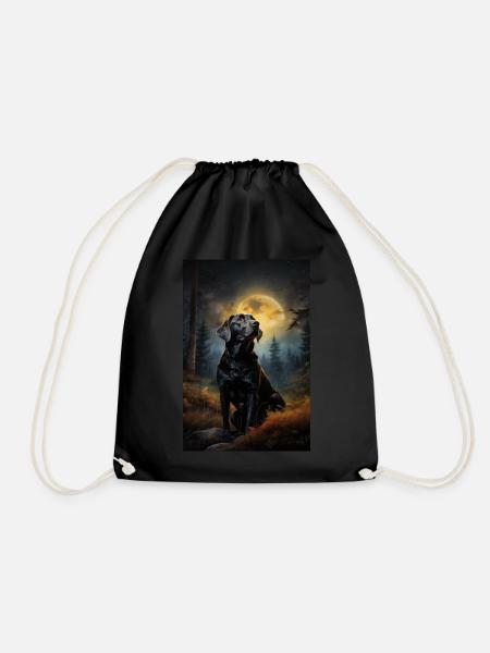 Labrador retriever on a moonlit night - Drawstring Bag - black