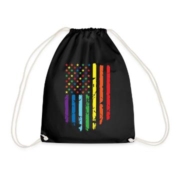 Rainbow flag with star pattern - Drawstring Bag - black - Front