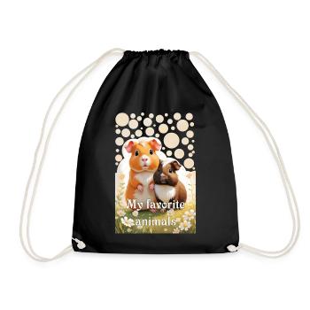 Two Cute Guinea Pigs My Favorite Animals - Drawstring Bag - black - Front