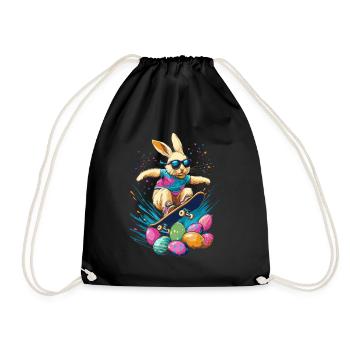 Osterhase fährt Skateboard - Turnbeutel - Schwarz - Vorne