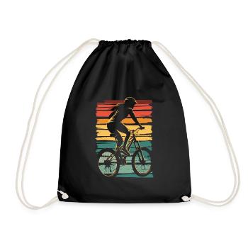 Mountain Biking Mountain Bike Vintage Woman Girl - Drawstring Bag - black - Front