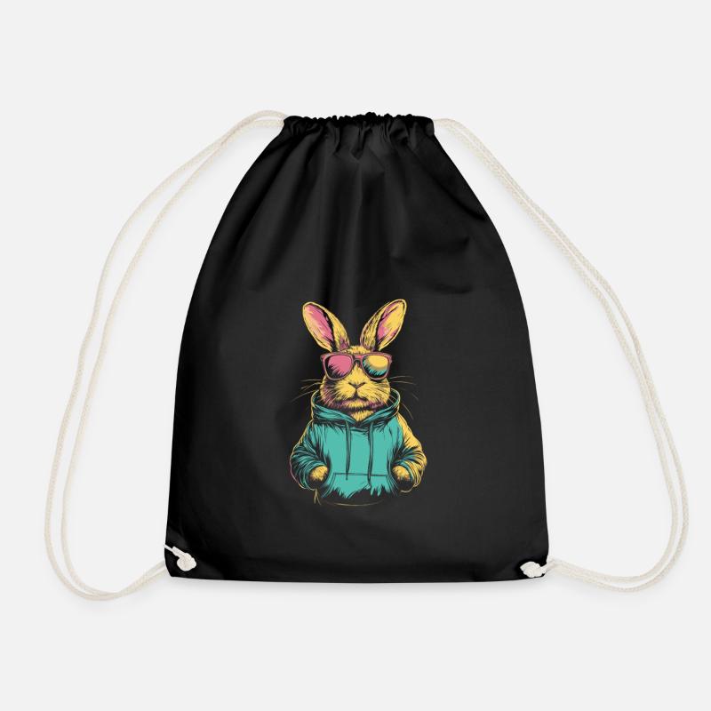 Lapin avec des lunettes de soleil vintage - Sac de sport léger - noir