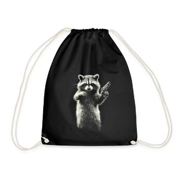 Raccoon with pistol - Drawstring Bag - black - Front