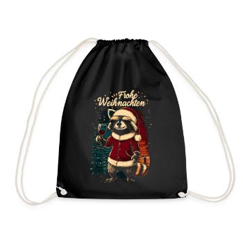 Raton laveur avec verre de vin à Noël - Sac de sport léger - noir - Devant