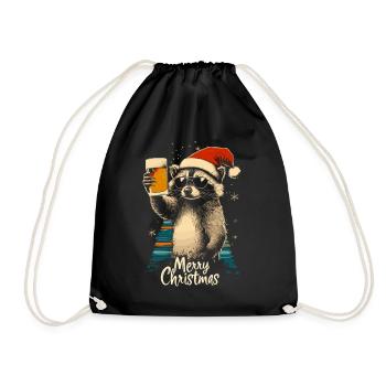 Christmas Beer Raccoon - Drawstring Bag - black - Front