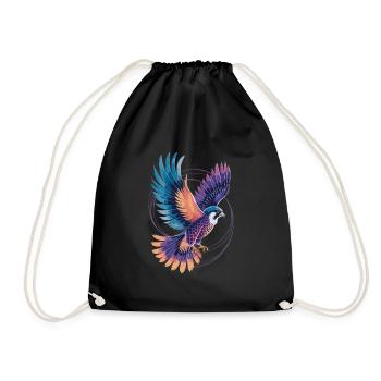 Majestic Falcon Watercolor Bird of Prey Design - Drawstring Bag - black - Front