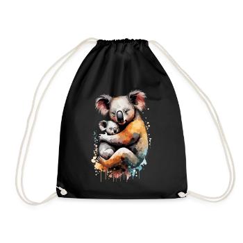 Aquarelle koala avec bébé - Sac de sport léger - noir - Devant