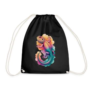 Aquarelle Dragon barbu – Reptile artistique - Sac de sport léger - noir - Devant