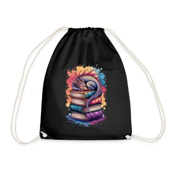 Sleeping dragon on stacks of books – pure fantasy - Drawstring Bag - black - Front