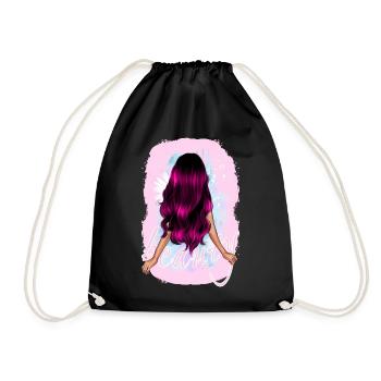 Girl woman beauty long pink hair with flower - Drawstring Bag - black - Front