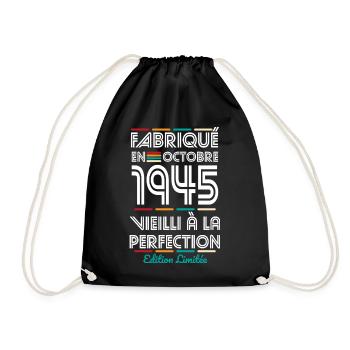Anniversaire 80 ans - Fabriqué en Octobre 1945 - Sac de sport léger - noir - Devant