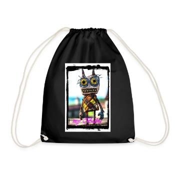 Poupée de chiffon colorée avec un visage curieux - Sac de sport léger - noir - Devant