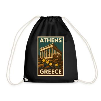 Athens Greece – Retro Travel Poster Art Deco - Drawstring Bag - black - Front
